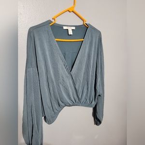 Dusty Blue Long Sleeve Crop Top